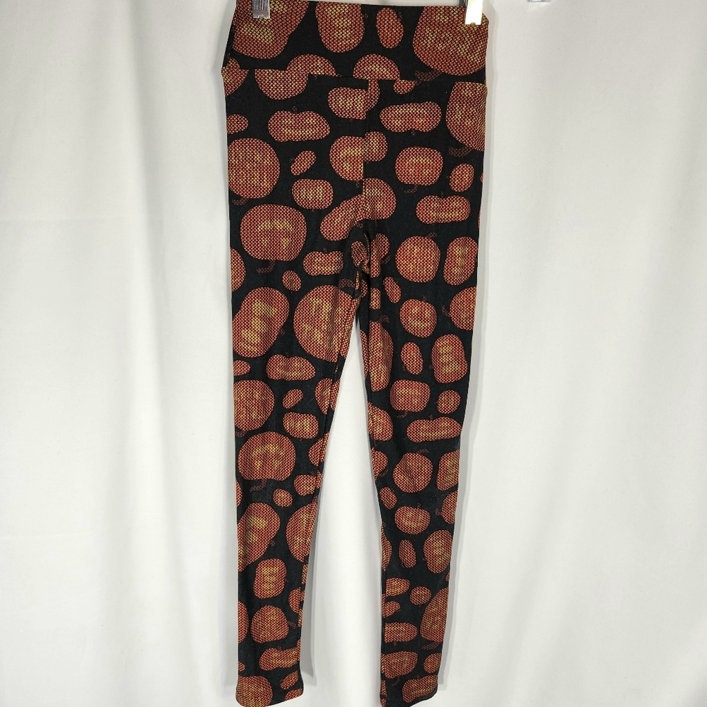 LuLaRoe Black w/ Orange Jack O'Lantern Halloween Leggings Size Tween